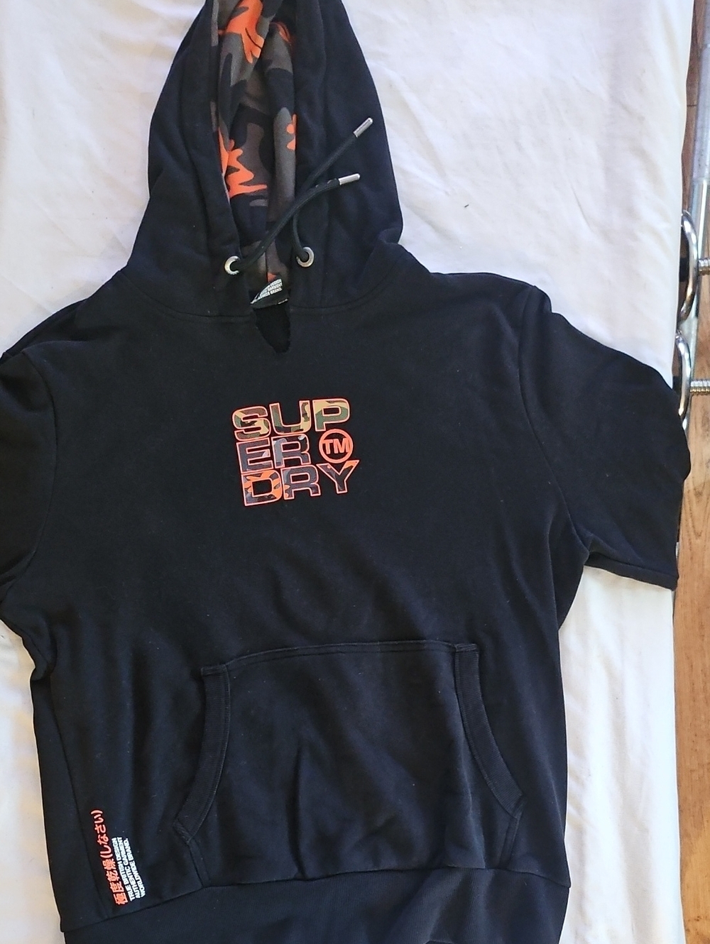 Superdry Kids Black Hoodie with Orange Logo Accents